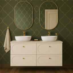 Impact Furniture Double Vanity Unit With Basins Bathroom Sink Cabinet With Countertop Beige 4 Drawer 120Cm Art Deco Gatsby Donna - thumbnail 3
