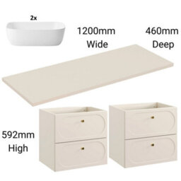 Impact Furniture Double Vanity Unit With Basins Bathroom Sink Cabinet With Countertop Beige 4 Drawer 120Cm Art Deco Gatsby Donna - thumbnail 2