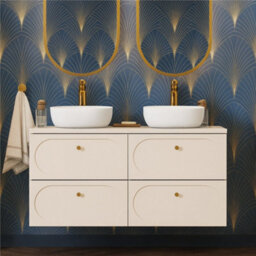 Impact Furniture Double Vanity Unit With Basins Bathroom Sink Cabinet With Countertop Beige 4 Drawer 120Cm Art Deco Gatsby Donna - thumbnail 1
