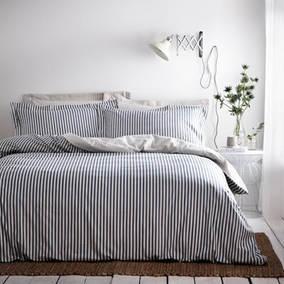 Yard Hebden Striped 100% Cotton Duvet Cover Set, Navy, Double - image 1