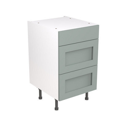 Kitchen Kit Sage Green Matt Shaker Door Base Unit Cabinet 3 Drawer Soft Close Flatpack - 500X870mm