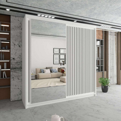 Sliding Wardrobes 4 u LTD Sliding Wardrobes 4U Mailo 2&3 Sliding Door Wardrobe In 4 Colors White, Black, Grey &oak - White 203Cm - image 1