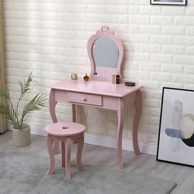 Abaseen Pink Amelia Vanity Set Dressing Table With Mirror Stool