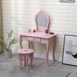 Abaseen Pink Amelia Vanity Set Dressing Table With Mirror Stool