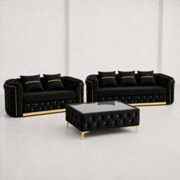 Ambassador Chesterfield Sofa Black 3 Plus 2 Full Set