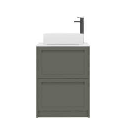 Royal Bathrooms Royal Bathroom Elmore 600mm Matt Green Freestanding Bathroom Vanity Unit 2 Drawer Plain White Worktop With Lyon Basin - thumbnail 7