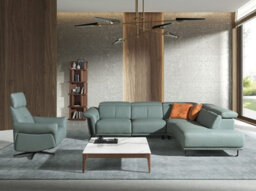 Angel Cerda Right Chaise Longue Relax Sofa In Turquoise Green Leather - thumbnail 4