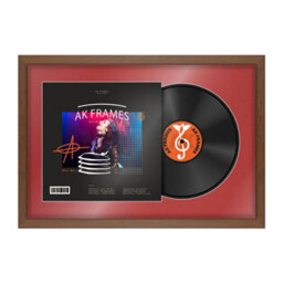 "AK Frames 25X17"" Walnut Modern Vinyl Record Frame With Crimson Mount For 12 Inch Lp Cover & Disc - Overlapped Design"