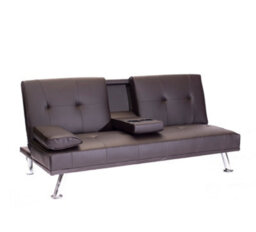 Mattress Guru Faux Leather Folding Sofa Bed With Cup Holders Cinema Style, Brown