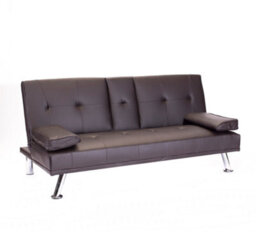 Mattress Guru Faux Leather Folding Sofa Bed With Cup Holders Cinema Style, Brown - thumbnail 2