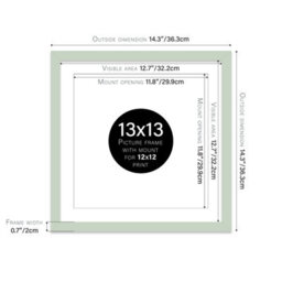 "13X13"" Mint Green Picture Frame - 13X13"" Square Frame With 12X12"" Mount For 13X13""/12X12"" Pictures Moderrn Style Thin Edge, 1 Pack" - thumbnail 2