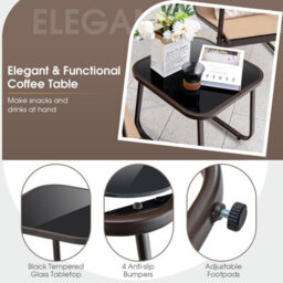 Costway 3 Pcs Patio Conversation Set Outdoor Metal Chair & Table Set W/ Glass Tabletop-Coffee - thumbnail 8