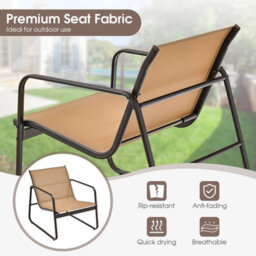 Costway 3 Pcs Patio Conversation Set Outdoor Metal Chair & Table Set W/ Glass Tabletop-Coffee - thumbnail 7