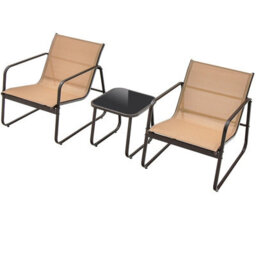 Costway 3 Pcs Patio Conversation Set Outdoor Metal Chair & Table Set W/ Glass Tabletop-Coffee - thumbnail 5