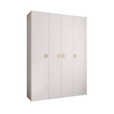 Arte Stylish White Como I Hinged Door Wardrobe H2460mm W1800mm D500mm, Four Doors, Sixteen Shelves, Two Hanging Rails, Gold Handles - image 1