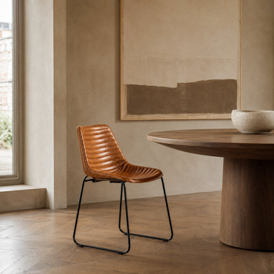 Where Saints Go Ltd Deluxe Rh Dining Chair, Tan Ribbed Goat Leather, Black Metal Base By Where Saints Go - image 1