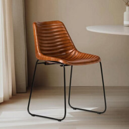 Where Saints Go Ltd Deluxe Rh Dining Chair, Tan Ribbed Goat Leather, Black Metal Base By Where Saints Go - thumbnail 2