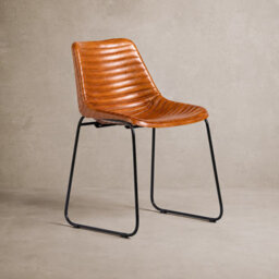 Where Saints Go Ltd Deluxe Rh Dining Chair, Tan Ribbed Goat Leather, Black Metal Base By Where Saints Go - thumbnail 3