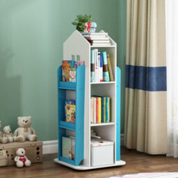 Living And Home Blue Freestanding Rotating House Shaped Kids' Bookshelf Children Bookcase - thumbnail 2