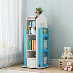 Living And Home Blue Freestanding Rotating House Shaped Kids' Bookshelf Children Bookcase - thumbnail 1