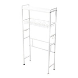 Living And Home Freestanding Above Washing Machine Storage Rack White Carbon Steel Laundry Organizer With Hooks - thumbnail 4