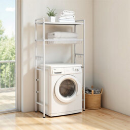Living And Home Freestanding Above Washing Machine Storage Rack White Carbon Steel Laundry Organizer With Hooks - thumbnail 1