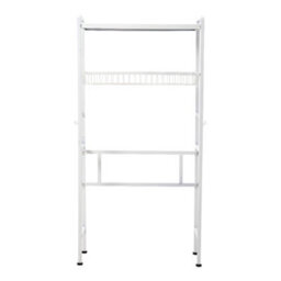 Living And Home Freestanding Above Washing Machine Storage Rack White Carbon Steel Laundry Organizer With Hooks - thumbnail 3