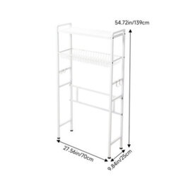 Living And Home Freestanding Above Washing Machine Storage Rack White Carbon Steel Laundry Organizer With Hooks - thumbnail 8