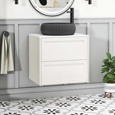 Royal Bathrooms Royal Bathroom Elmore 600mm Classic White Wall Mounted Bathroom Vanity Unit 2 Drawer Plain White Worktop With Milan Black Basin - image 1