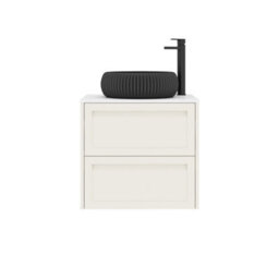 Royal Bathrooms Royal Bathroom Elmore 600mm Classic White Wall Mounted Bathroom Vanity Unit 2 Drawer Plain White Worktop With Milan Black Basin - thumbnail 7