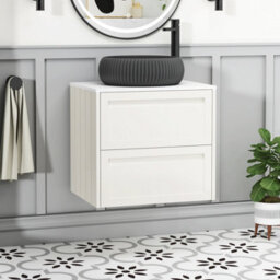 Royal Bathrooms Royal Bathroom Elmore 600mm Classic White Wall Mounted Bathroom Vanity Unit 2 Drawer Plain White Worktop With Milan Black Basin - thumbnail 1