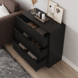 Urbn-Living Urbnliving Width 80Cm Black Colour Chest Of 3 Drawers Modern Compact Storage Bedside Metal Handle Cabinet Bedroom Furniture - thumbnail 5