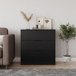 Urbn-Living Urbnliving Width 80Cm Black Colour Chest Of 3 Drawers Modern Compact Storage Bedside Metal Handle Cabinet Bedroom Furniture - thumbnail 4