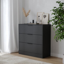 Urbn-Living Urbnliving Width 80Cm Black Colour Chest Of 3 Drawers Modern Compact Storage Bedside Metal Handle Cabinet Bedroom Furniture - thumbnail 3