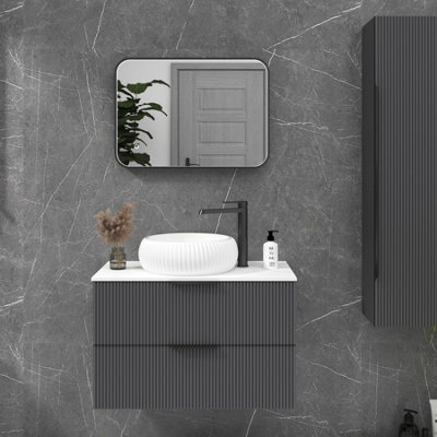 Royal Bathrooms Luxor 500 X 700mm Bathroom Mirror Led Within Frame Matt Black Wall Mounted Horizontal/vertical Frontlit Anti-Fog - image 1