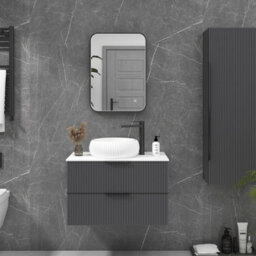 Royal Bathrooms Luxor 500 X 700mm Bathroom Mirror Led Within Frame Matt Black Wall Mounted Horizontal/vertical Frontlit Anti-Fog - thumbnail 2
