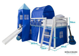 Nöa & Nani Noa & Nani Cabin Kids Solid Wood Midsleeper Bed With Slide & Blue Nw Package In Classic White Moro - thumbnail 6