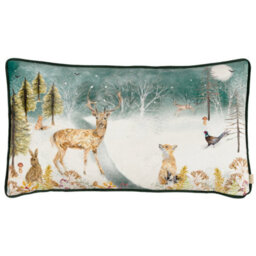Evans Lichfield Stag Winter Velvet Polyester Filled Cushion, Green, 30 X 50Cm - thumbnail 2