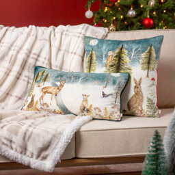 Evans Lichfield Stag Winter Velvet Polyester Filled Cushion, Green, 30 X 50Cm - thumbnail 5