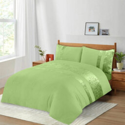 Casabella Luxury Crushed Velvet Panel Band Duvet Cover Sets With Pillow Case Single Duvet Cover Bedding Set Sage - thumbnail 4