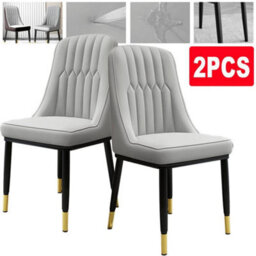 2Pcs Dining Chairs Set Leather Padded Seat Metal Leg Kitchen Restaurants Chair - thumbnail 1
