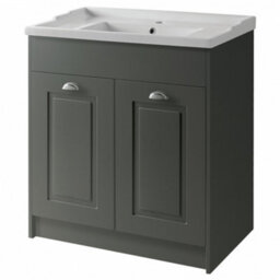 Clifton Traditional Bathroom Floor Standing 2 Door Vanity Unit And Ceramic Basin 800mm - Matt Grey - (Aberdeen) Brassware Not Included - thumbnail 1