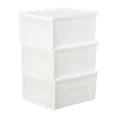Living And Home White 3 Pcs Stackable Plastic Shoe Storage Box - image 1