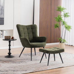 More4Homes Vera Occasional Armchair Living Room Bedroom Modern Velvet Accent Chair (Green W Footstool)
