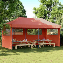 Walplus Foldable Party Tent Garden Gazebo Canopy Pop-Up With 3 Sidewalls Terracotta