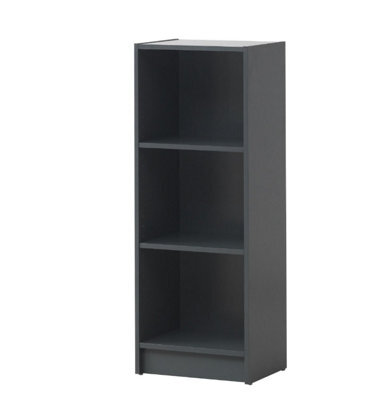 Timber Art Design 3 Tier Medium Narrow Bookcase Shelving Unit Living Room Office Bedroom Dark Grey - image 1