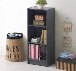 Timber Art Design 3 Tier Medium Narrow Bookcase Shelving Unit Living Room Office Bedroom Dark Grey - thumbnail 2