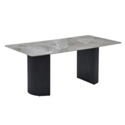 Stratus Interiors Olympia Travertine Effect Dining Table - Cream Stone Effect Table With Fluted Pedestal Base, Modern Dining Room Furniture Grey - thumbnail 2