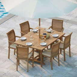Eterna Porto Teak Garden Outdoor Dining Table & 6 Seat Chair Set - With Black Cushions