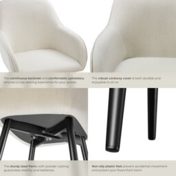 Tectake 1 Dining Chair Marilyn - Corduroy Look, Upholstered, Armchair, Continuous Backrest  - Cream/black - thumbnail 5